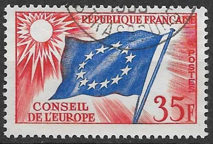 France Service 1958-59 Y&T 20 oblitéré - Drapeau du Conseil 