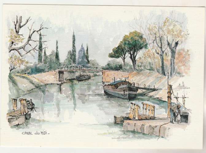 cpm 34  Canal du Midi: Aquarelle par Robert Lépine