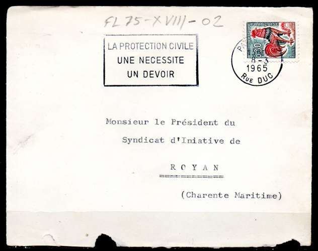 Dept 75 PARIS XVIII 1965 > FG texte / Protection civile / sans n° arrondissement dans couronne