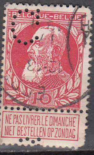 Belgique 1905  Y&T  74  perforé  oblitéré
