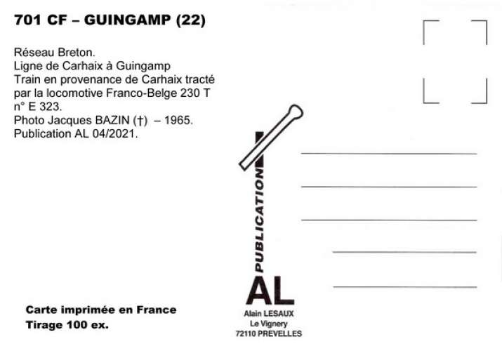 AL 701 - Train, loco Franco-Belge 230 T n° E 323 en gare de GUINGAMP - Côtes d'Armor - RB