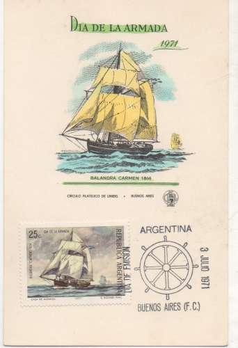 Argentine 1971 - Y & T : 898 - Bateau voilier : Balandra Carmen Premier jour
