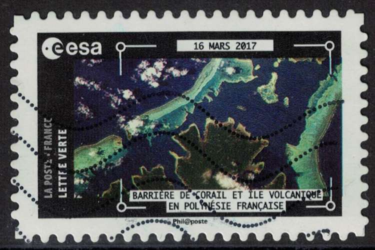 France 2018 Oblitéré Used Thomas Pesquet Barrière de corail et île volcanique en Polynésie française