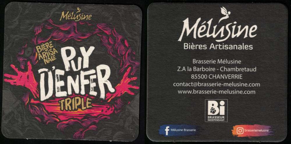 France Sous Bock Beermat Coaster Bière Beer Mélusine Puy d'Enfer Triple SU