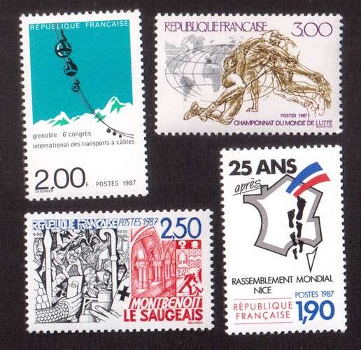 France 1987 Y&T 2480 - 2481 - 2482 - 2495 ** câbles Grenoble, Pieds-Noirs, lutte... cote 4,75€