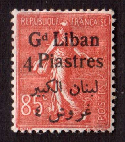 Grand Liban 1924-25 Y&T 35 ** Semeuse surcharge double 4 Piastres
