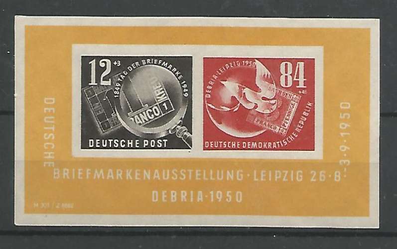 RDA - 1950 - Exposition Philatélique Leipzig - Bloc n° 1 - Neuf ** 