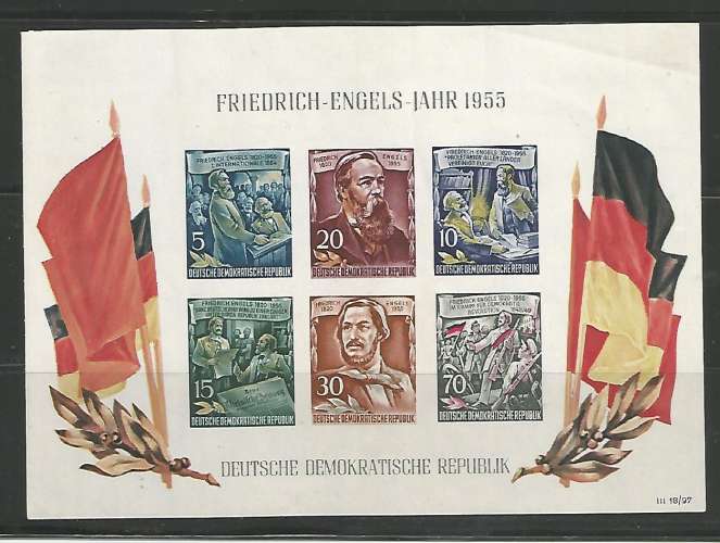 RDA - 1955 - Anniversaire Naissance d'Engels - Bloc n° 7 - Neuf ** 