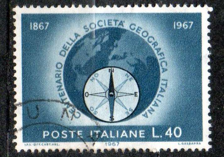 Italie Yvert N°0967 Oblitéré 1967 Société géographique Boussole