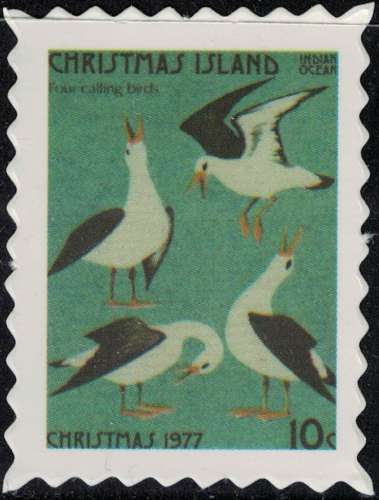 Christmas Island Timbre Fictif Autocollant Four Calling Birds quatre oiseaux Scrapbooking