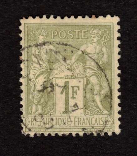 France 1876-78 Y&T 82 (o) Sage II N sous U 1 F olive clair cote 8,00€ proposé à 15% de la cote