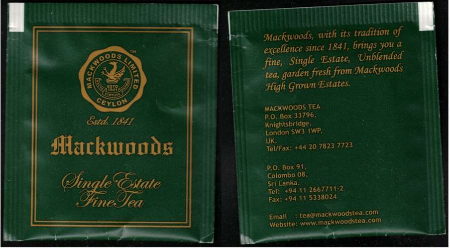 Sri Lanka Sachet Thé Mackwoods Single Estate Fine Tea