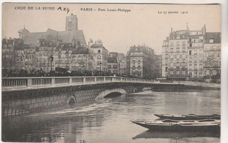 Cpa Crue de  la Seine Paris 1910  Pont Louis-Philippe