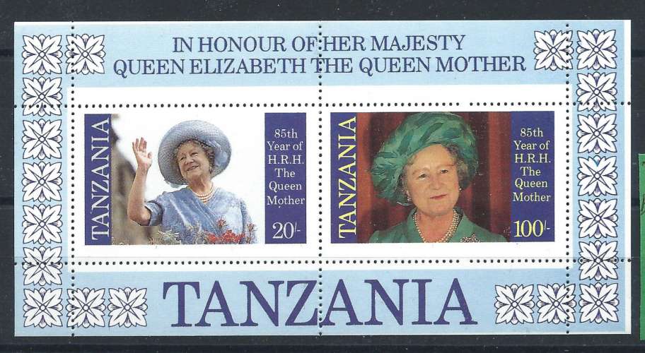 Tanzanie Bloc N°40B** (MNH) 1985 - 85éme Anniversaire de la Reine-Mére Elizabeth