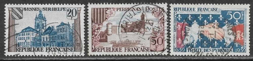 FRANCE 1959 Y&T 1221 / 1223 oblitérés - Traité des Pyrénées avec oblitérations d'époque