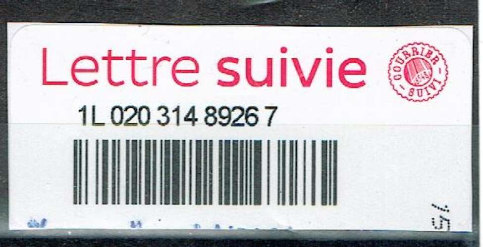 FRANCE - ETIQUETTE LETTRE SUIVIE CODE BARRES 1L 020 314 8926 7.