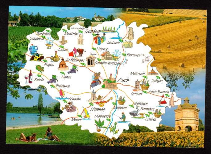 France Cpm Gers carte du département nature et tradition dans le Gers