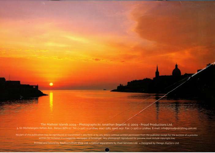 Calendrier the maltese islands calendar 2004 non écrit   photographs by Jonathan Beacom