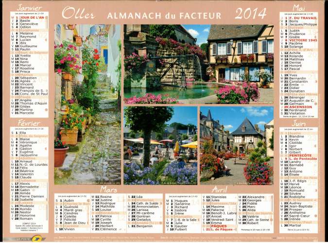 Calendrier 2014 almanach du facteur  Oller Ile de Bréhat, Rochefort-en-Terre, Locronan...