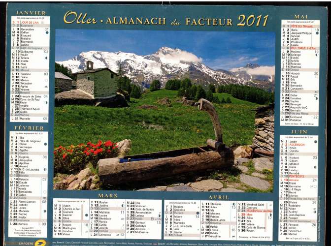 Calendrier 2014 almanach du facteur  Oller Hameau du Monal (73) , Besse en Oisans (38)
