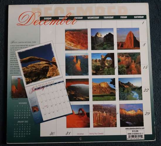 Calendrier 2001 14 month calendar Utha's National Parks