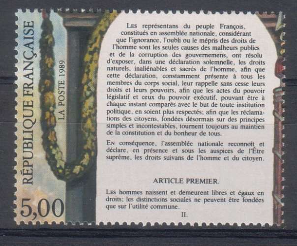 Année 1989 : Y. & T. N° 2596 ** Préambule : 1er article