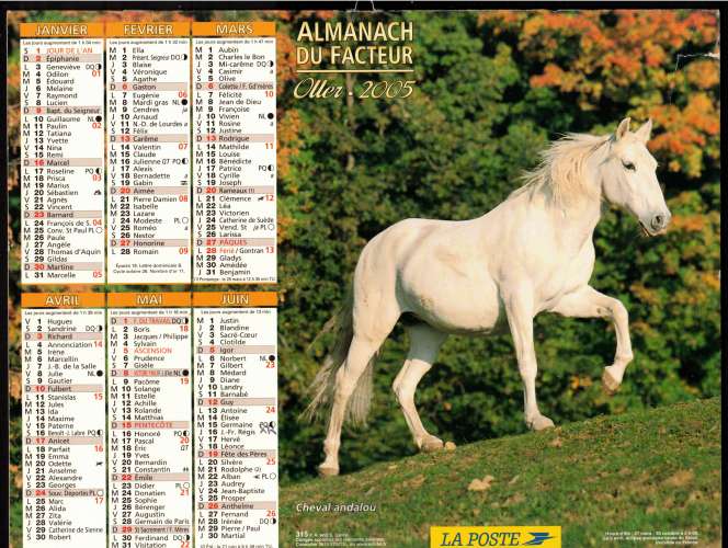 Calendrier 2005 almanach du facteur  Oller - cheval andalou - pur-sang arabes