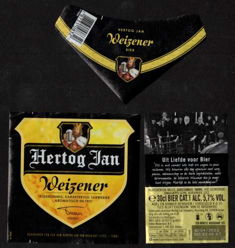 Etiquette de bière Hertog Jan Weizener bier  Uit Liefde vooe Bier  Nederland 5,7% vol 30 cl