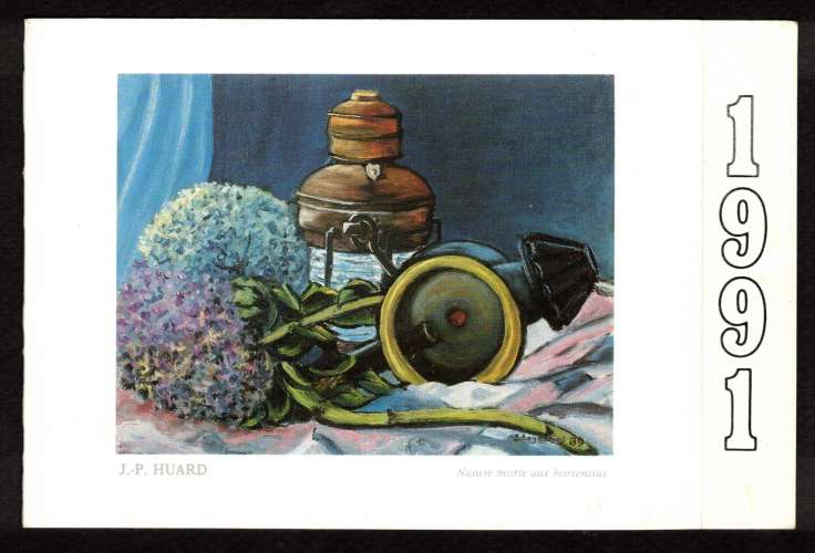 Calendrier 1991 J P Huard 89 Nature morte aux hortensias