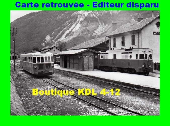 BVA 610-09 - Autorail Renault ABH et loco Brissonneau en gare - ANNOT - Alpes de Haute-Provence - CP