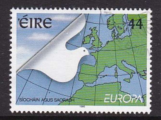 TIMBRE OBLITERE D'IRLANDE - EUROPA 1995 : DEMI-COLOMBE ET CARTE D'EUROPE N° Y&T 897