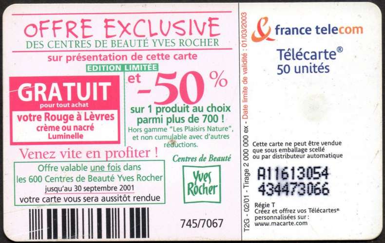 31/066 - Télécarte 50 - 02/01 - Yves Rocher