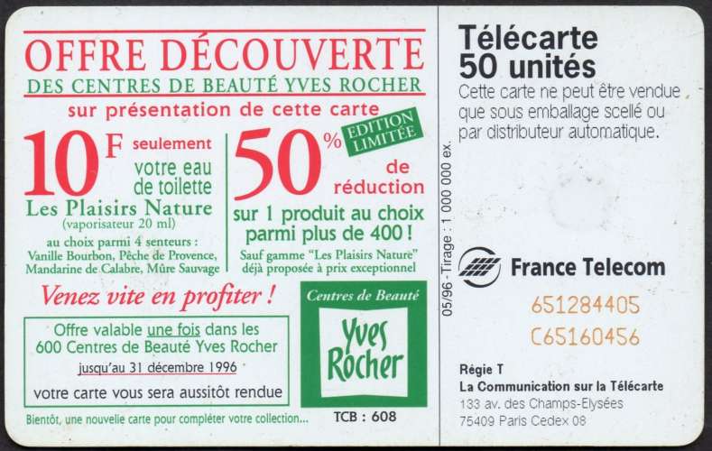 34/456 - Télécarte 50 - 05/96 - Yves Rocher