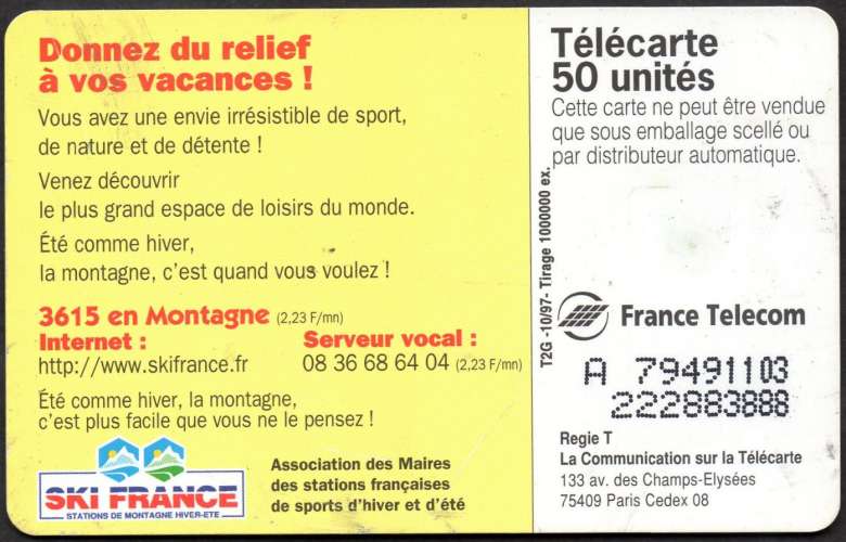 45/888 - Télécarte 50 - 10/97 - La montagne çà vous gagne