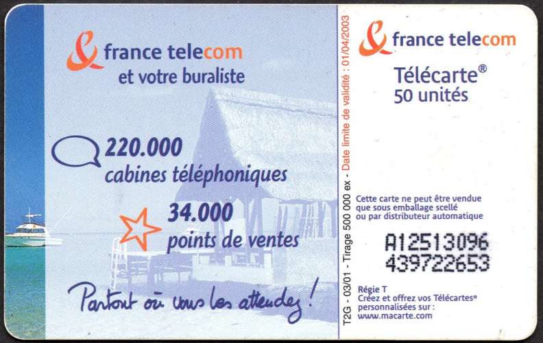 47/653 - Télécarte 50 - 03/01 - France Telecom et votre buraliste