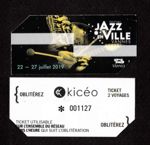 France 27 juillet  2019 ticket 2 voyages kicéo Jazz en ville Vannes