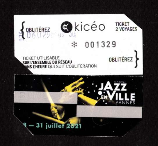 France 31 juillet  2021 ticket 2 voyages kicéo Jazz en ville Vannes