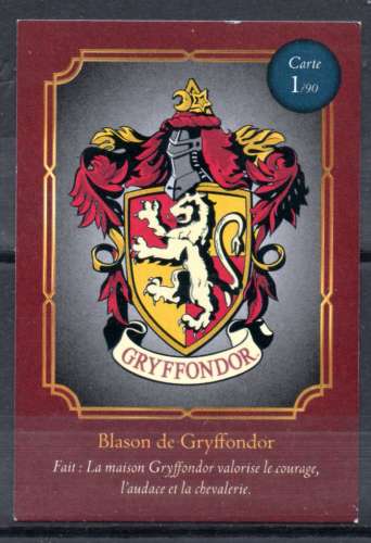 Carte Harry Potter Auchan 2021 N°1/90 Blason de Gryffondor relief