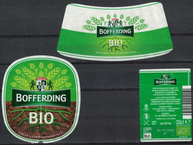 Luxembourg lot 3 Etiquettes Bière Beer Labels Bofferding Bio