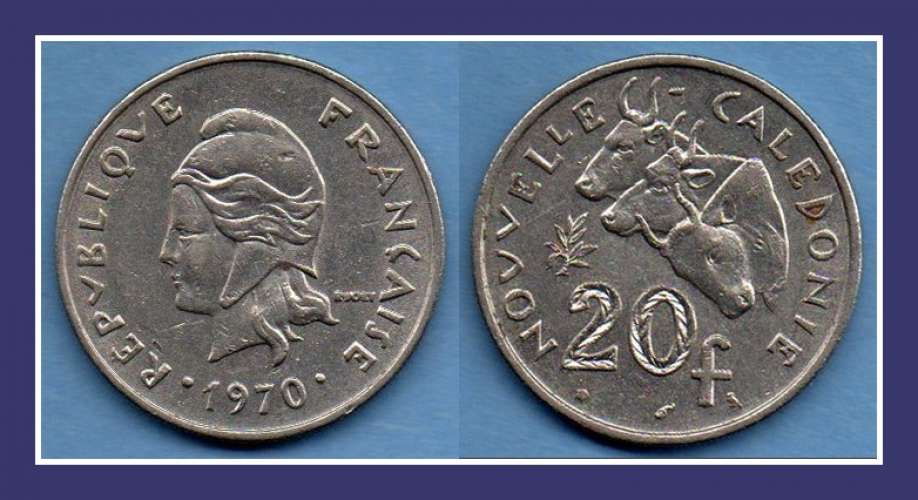 Nouvelle Calédonie monnaie 20 Fr Bœufs 1970 nickel Ø 28 mm 