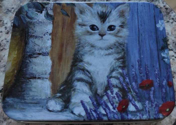 Boîte Métallique rectangulaire Chaton savon et sachet Fleurs de Lavande & Lavandin