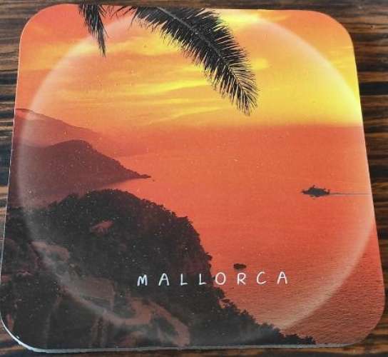 Espagne Sous Bock Beermat Coucher du Soleil à Mallorca Palmier Mer Bateau