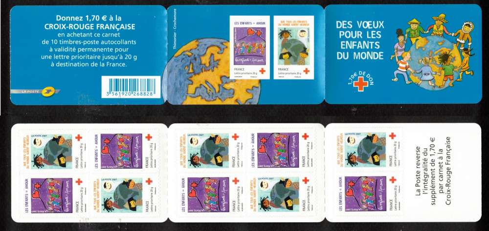 France 2007 carnet  croix rouge plié Y&T  2056 ** enfants du monde  10 timbres lettre prioritaire 