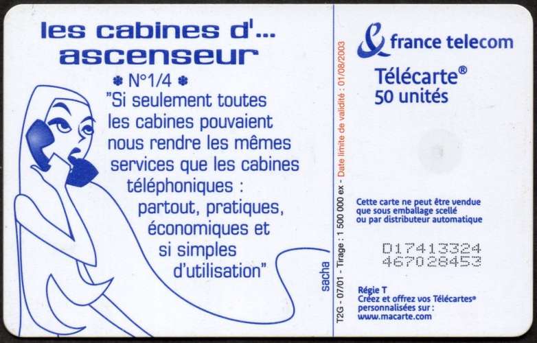 368/453 - Télécarte 50 - 07/01 - Les cabines d'ascenseur