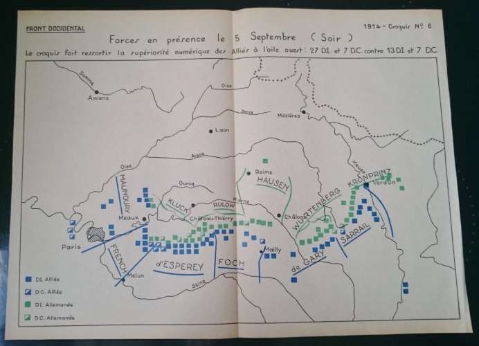 MILITARIA PLAN CROQUIS 1914 FRONT OCCIDENTAL - FORCES EN PRÉSENCE LE 5 SEPTEMBRE AILE OUEST 27 DI 7 