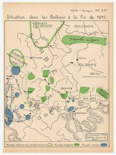 MILITARIA PLAN CROQUIS 1915 - SITUATION DANS LES BALKANS A LA FIN DE 1915