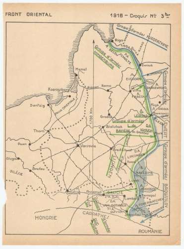 MILITARIA PLAN CROQUIS FRONT ORIENTAL 1916 - ARMÉES KUROPATKINE CARPATHES ROUMANIE HONGRIE