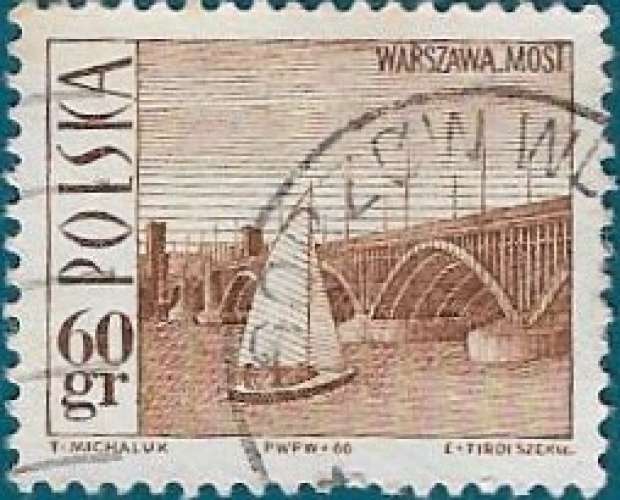 POLOGNE 1966 - Pont Poniatowski, Varsovie, et voilier Yt:PL 1559