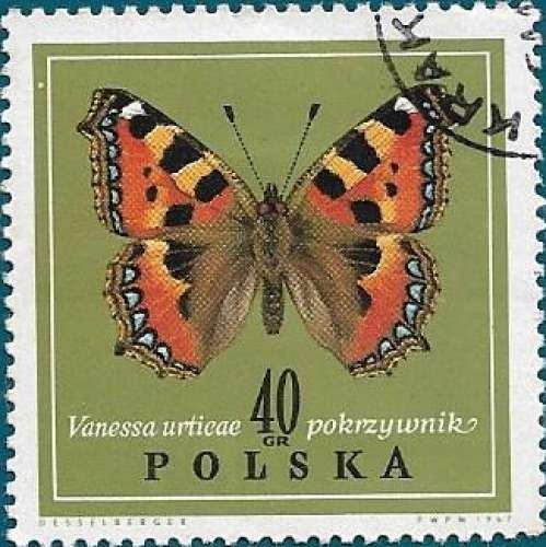 POLOGNE 1967 - Papillon Petite écaille de tortue Yt:PL 1653