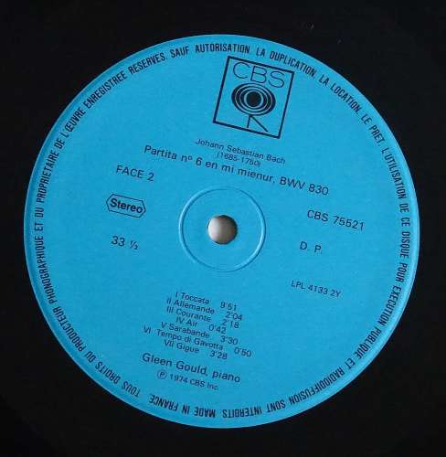 France 1974 Vinyle L P Bach Partitas vol 1 Glenn Gould CBS 75521